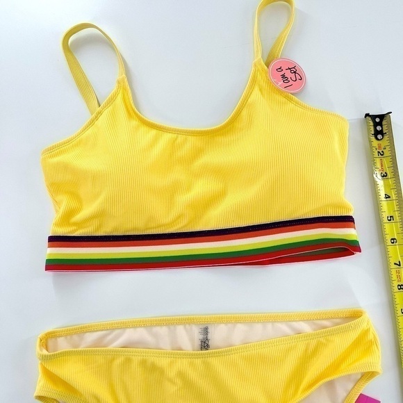 Bobbie Brooks Yellow Beach Pool Removeable Pads Adjustable Straps Bikini Set L - Picture 9 of 12